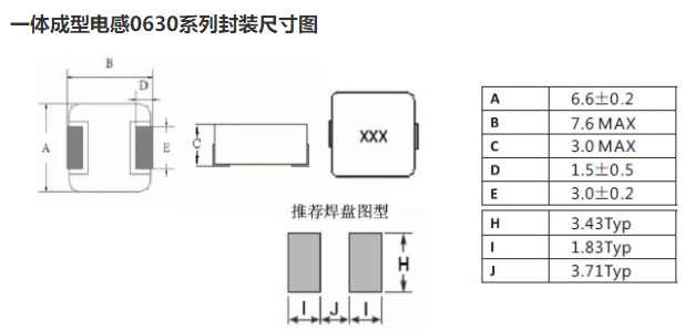 一體成型電感0630系列封裝尺寸圖